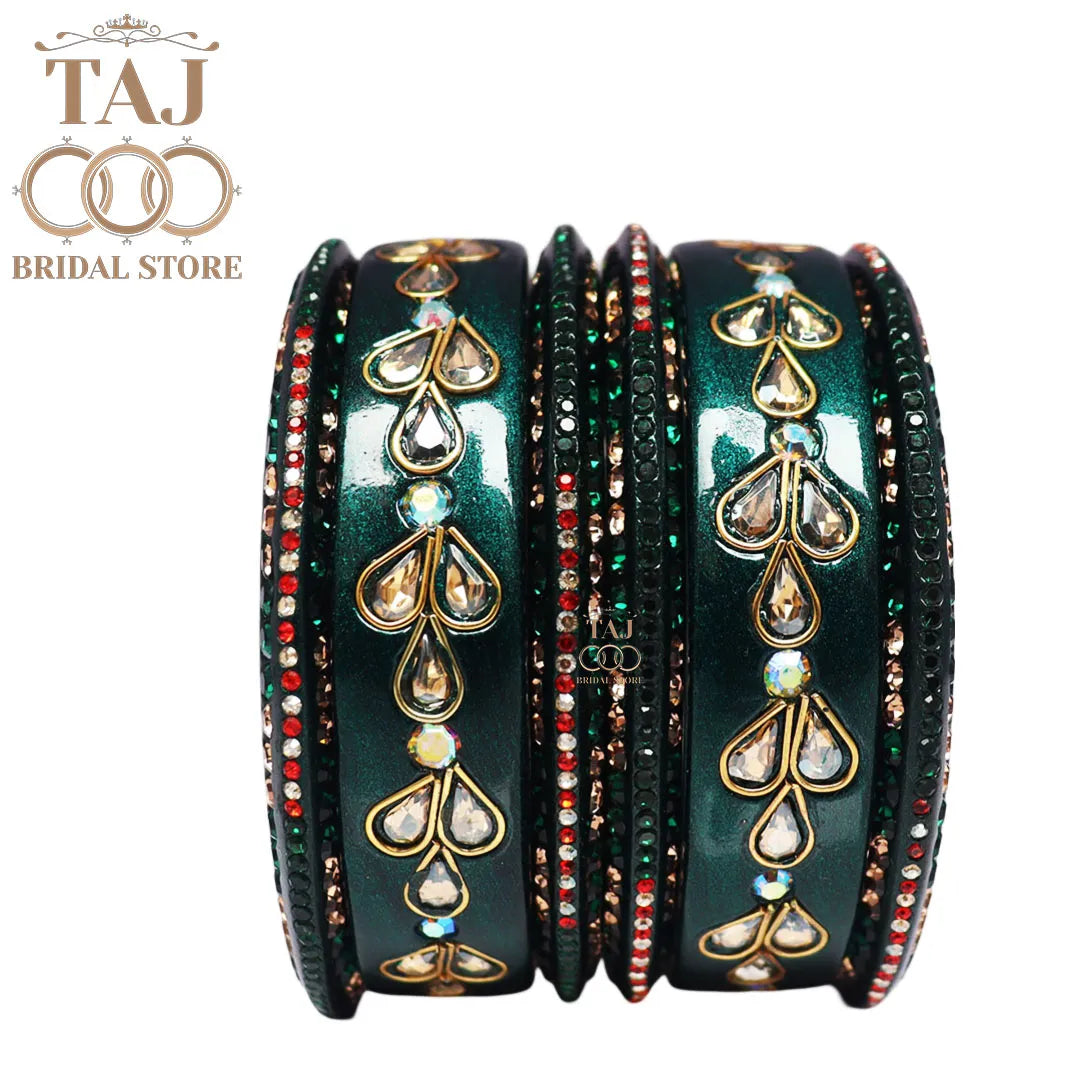 Karwa Chauth Special Lac Bangles Set With Kundan Design (Set of 6)