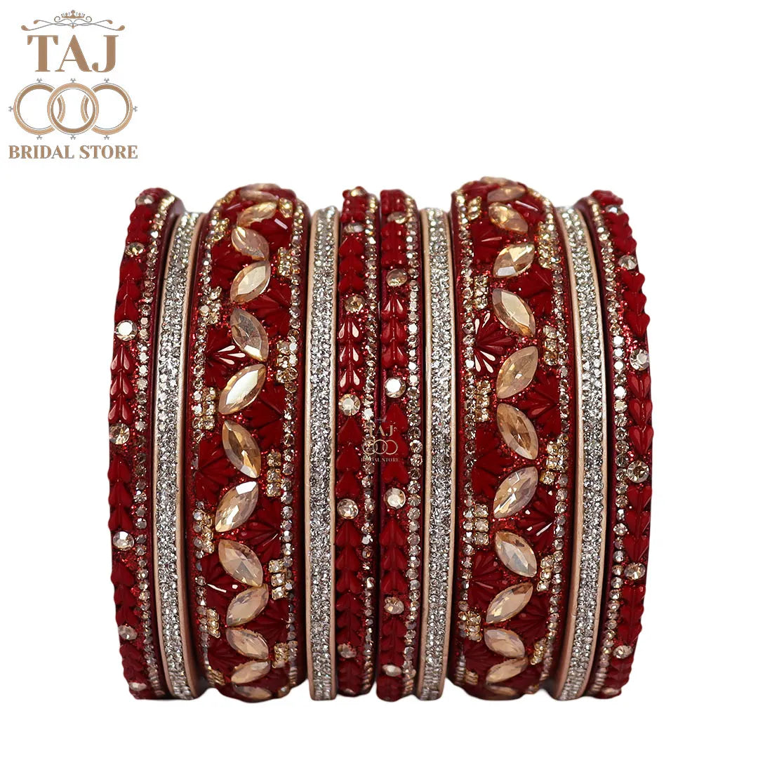 Women's Rajasthani Short Lac Bangles Set With Latest Kundan Design