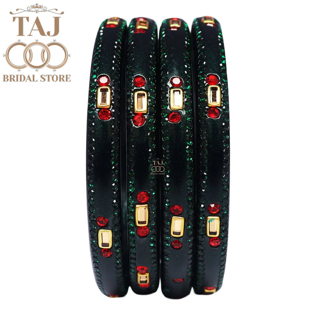 Fancy Lac Kada Bangles with Kundan and Rhinestones (Set of 4)