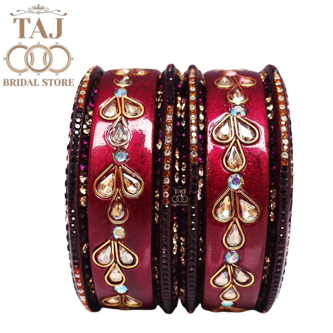 Karwa Chauth Special Lac Bangles Set With Kundan Design (Set of 6)