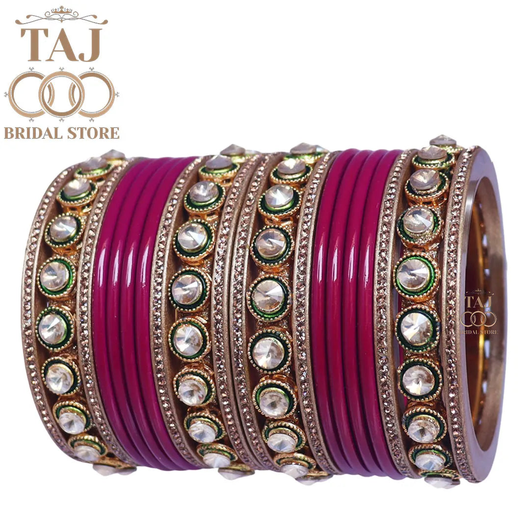 Rajasthani Lac Chura With Beautiful White Stone Work Metal Kada
