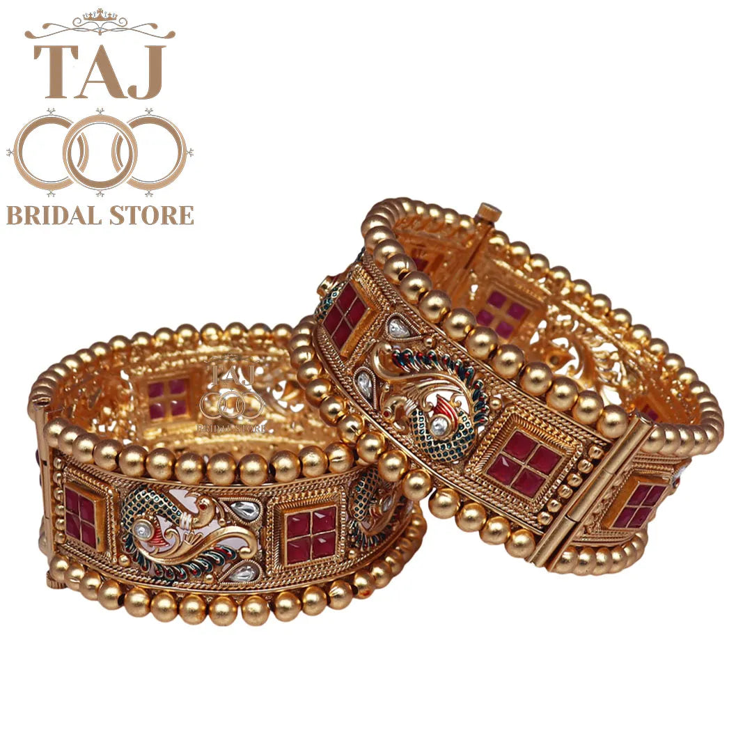 Rajwadi Metal Kada With Beautiful New Peacock Design (Pack of 2) Taj Bridal Store