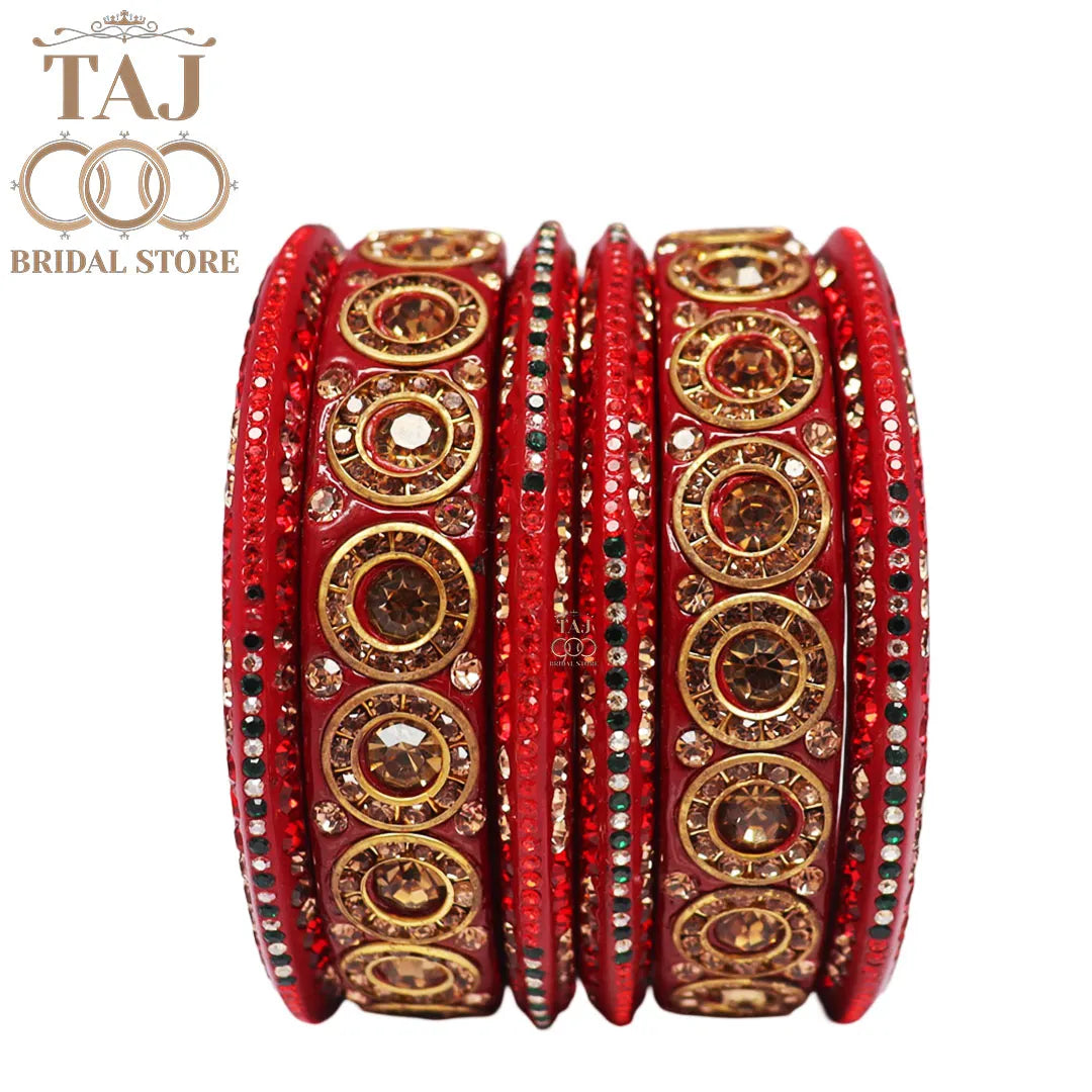 Designer Lac Bangle Set with Round Stones Design