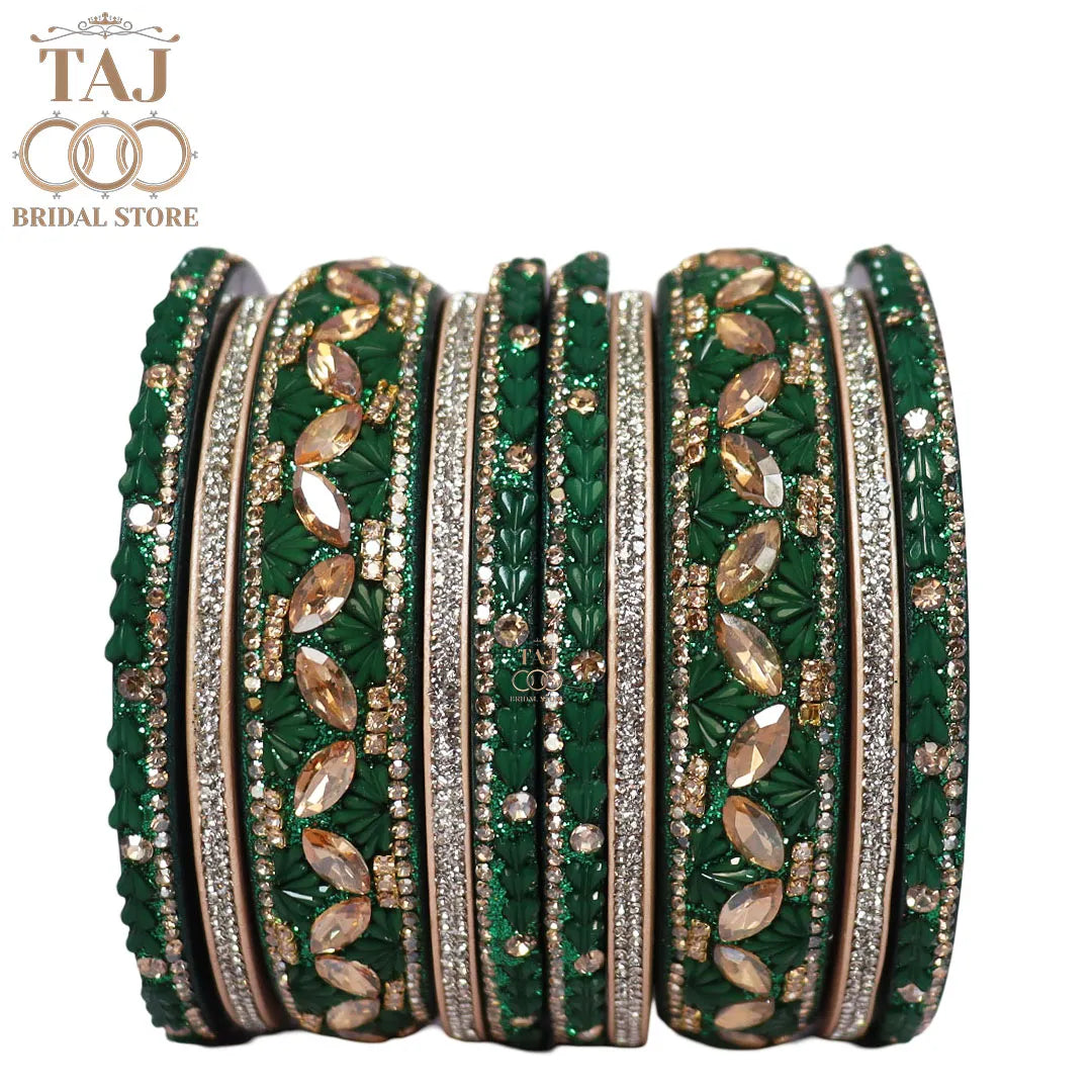 Women's Rajasthani Short Lac Bangles Set With Latest Kundan Design