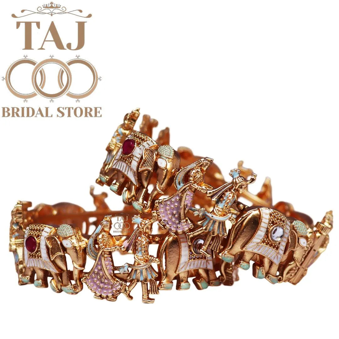 Stylish Metal Bangles With Beautiful Elephant and Dulha-Dulhan Design (Set Of 2)
