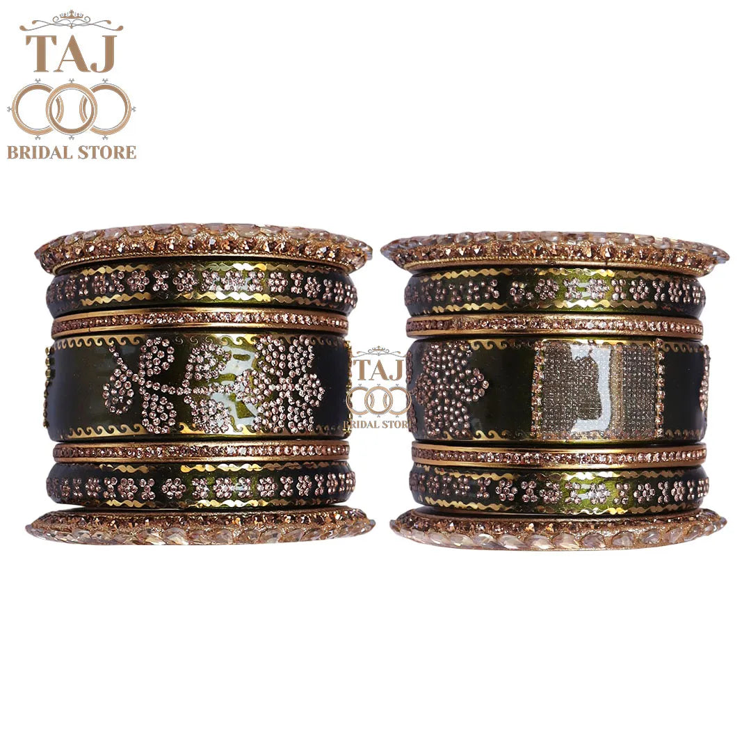 Traditional Lac Bangles Set with Latest Rhinestones Flower Design