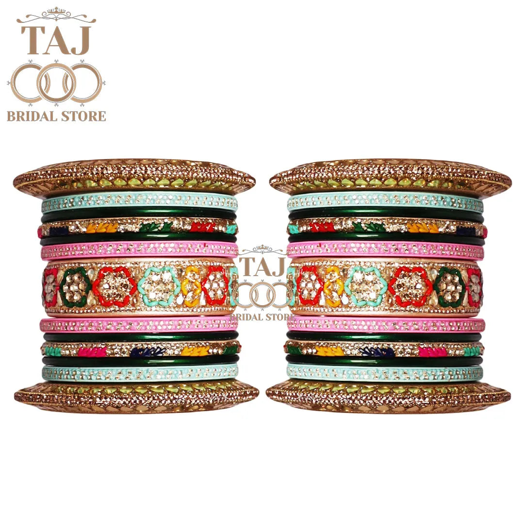 Royal Rajasthani Lac Bangles Set with Latest Rhinestones Design