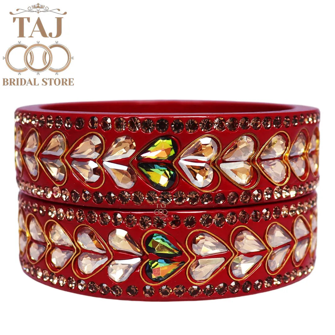 Lac Kada Bangles With Exquisite Heart-Shaped Kundan
