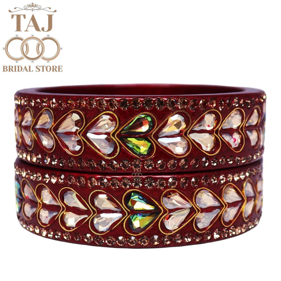 Lac Kada Bangles With Exquisite Heart-Shaped Kundan