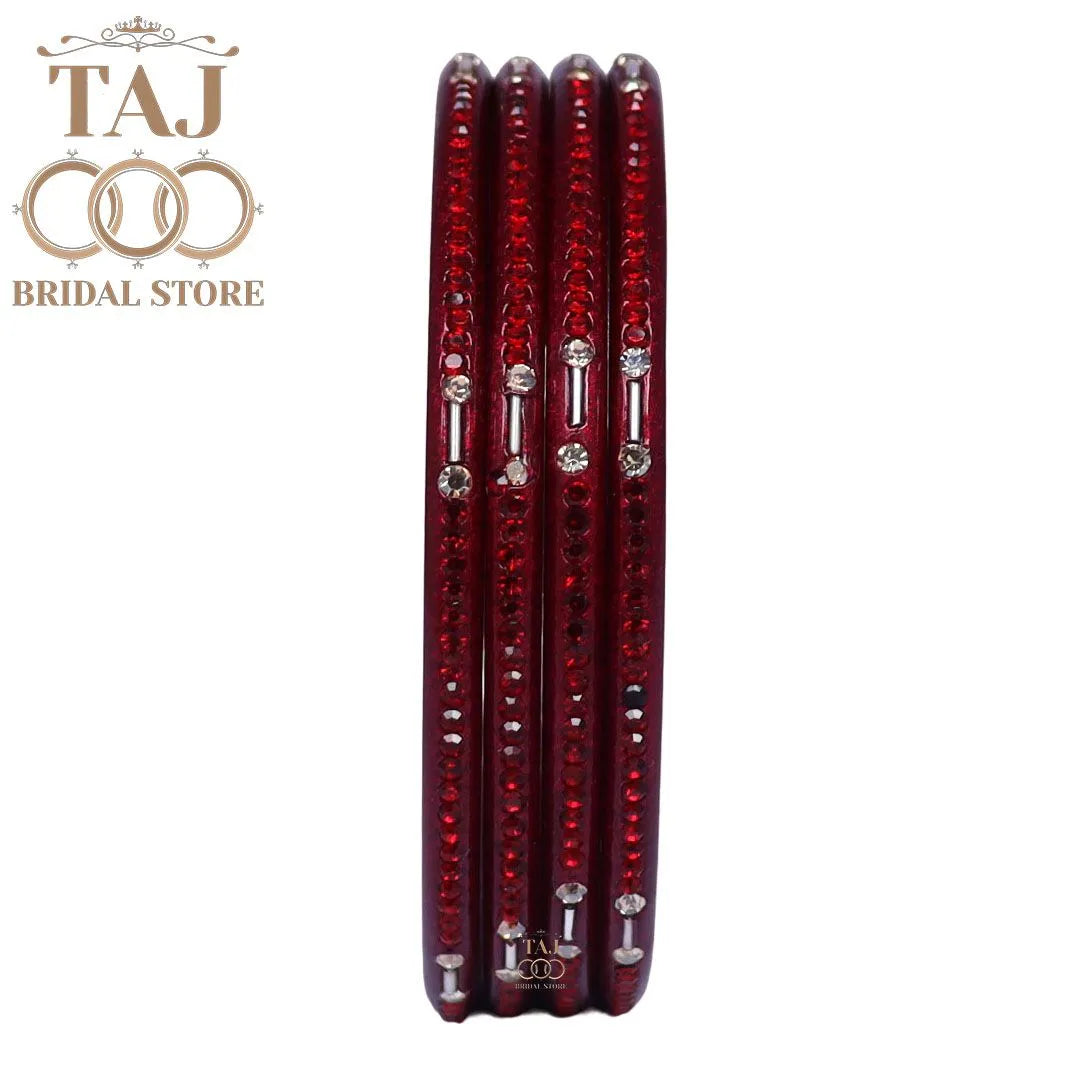 Rajasthani Lac Chudi With Beautiful Rhinestone Design (Pack of 4) Taj Bridal Store