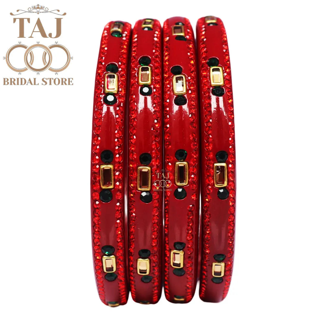 Fancy Lac Kada Bangles with Kundan and Rhinestones (Set of 4)