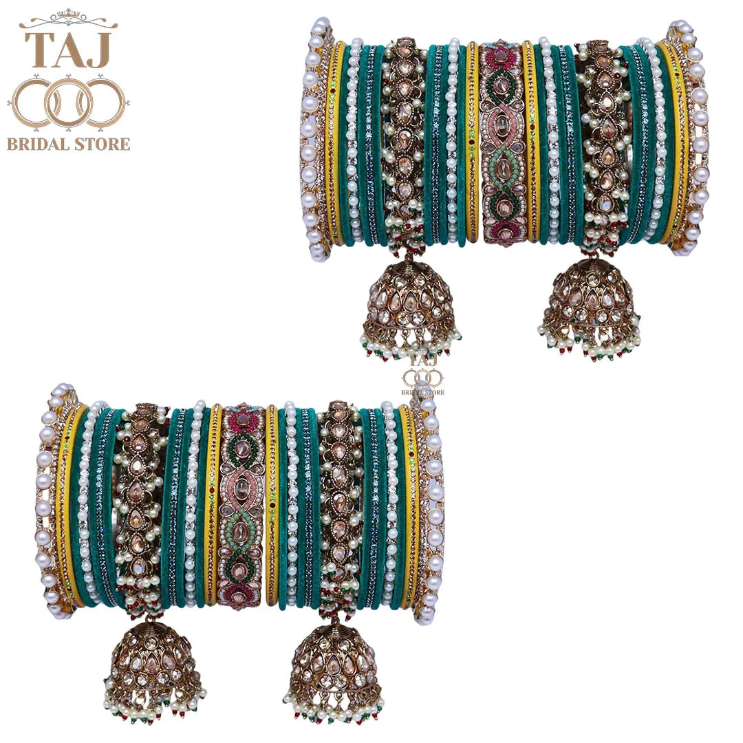 Luxurious Wedding Bangles Set With Best Kundan and Jhoomer Design