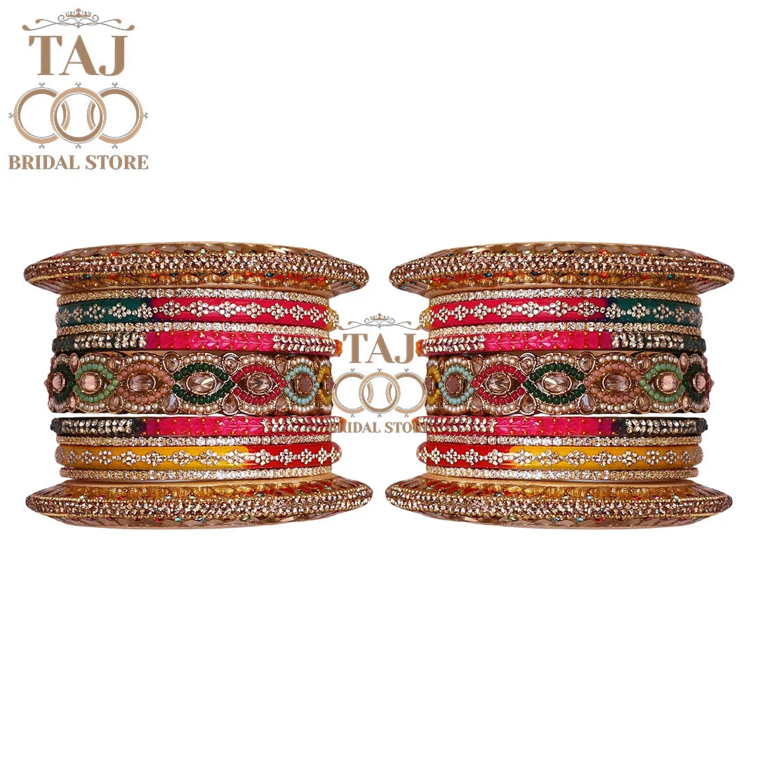 Premium Rajasthani Lac Bangles Set in Latest Kundan-Rhinestones Design