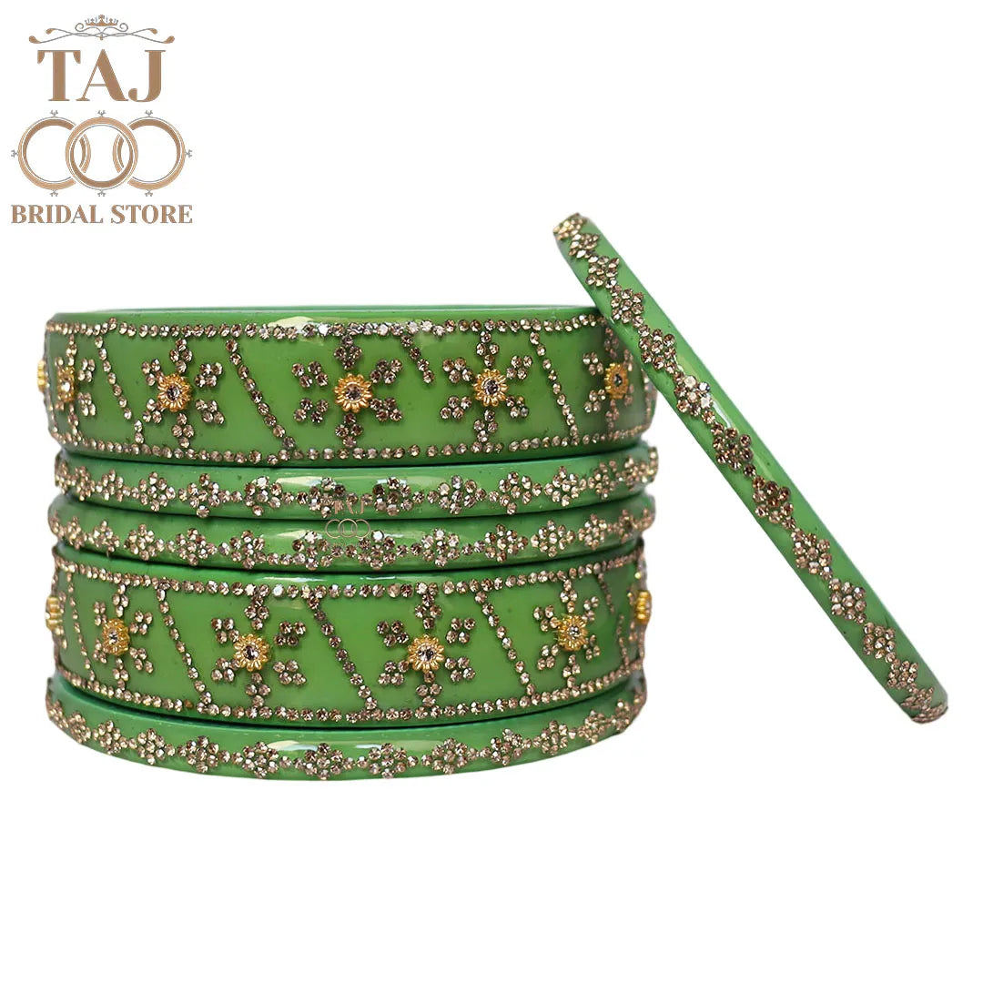 Premium Designer Short Lac Bangles Set with Latest Rhinestones Design