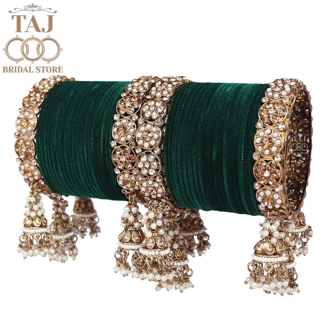 Rajwadi Semi Bridal Bangles Set With Beautiful Jhoomer Design Kada Taj Bridal Store