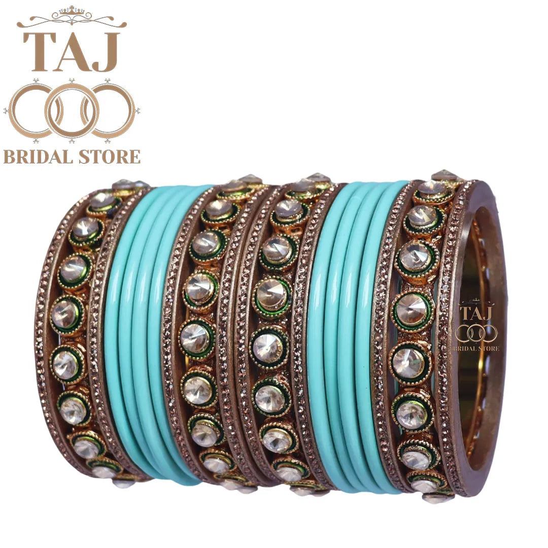 Rajasthani Lac Chura With Beautiful White Stone Work Metal Kada