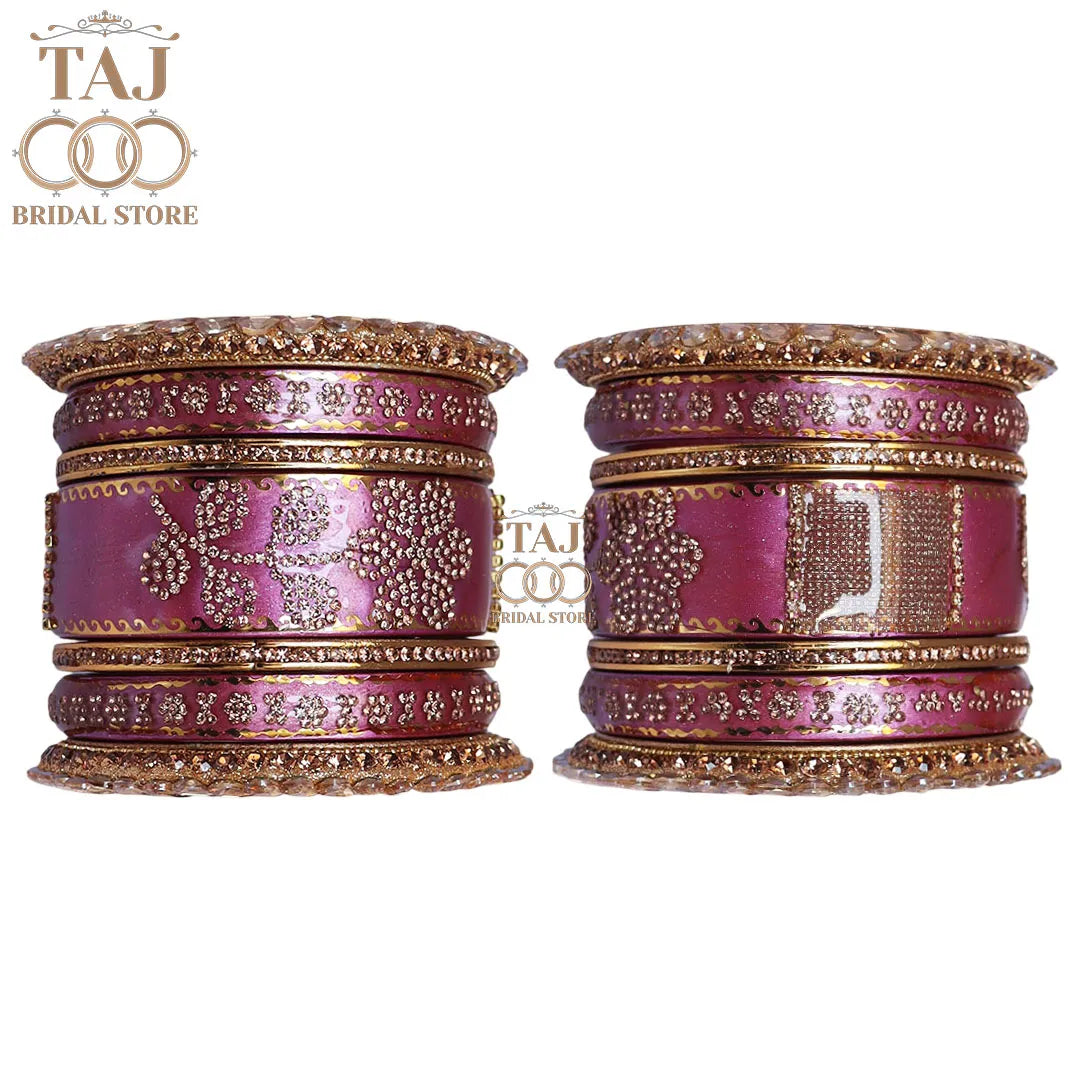 Traditional Lac Bangles Set with Latest Rhinestones Flower Design