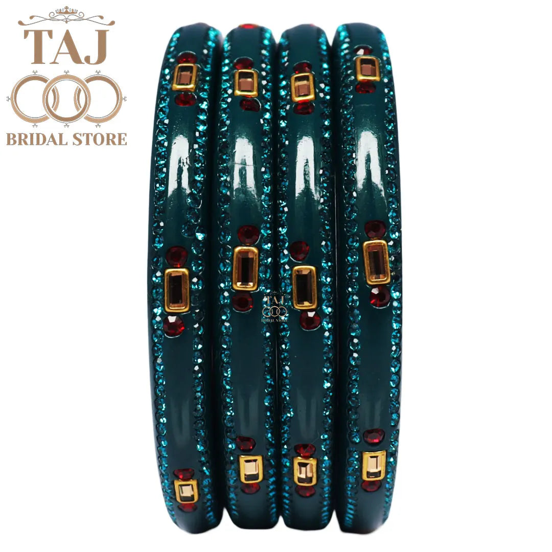 Fancy Lac Kada Bangles with Kundan and Rhinestones (Set of 4)