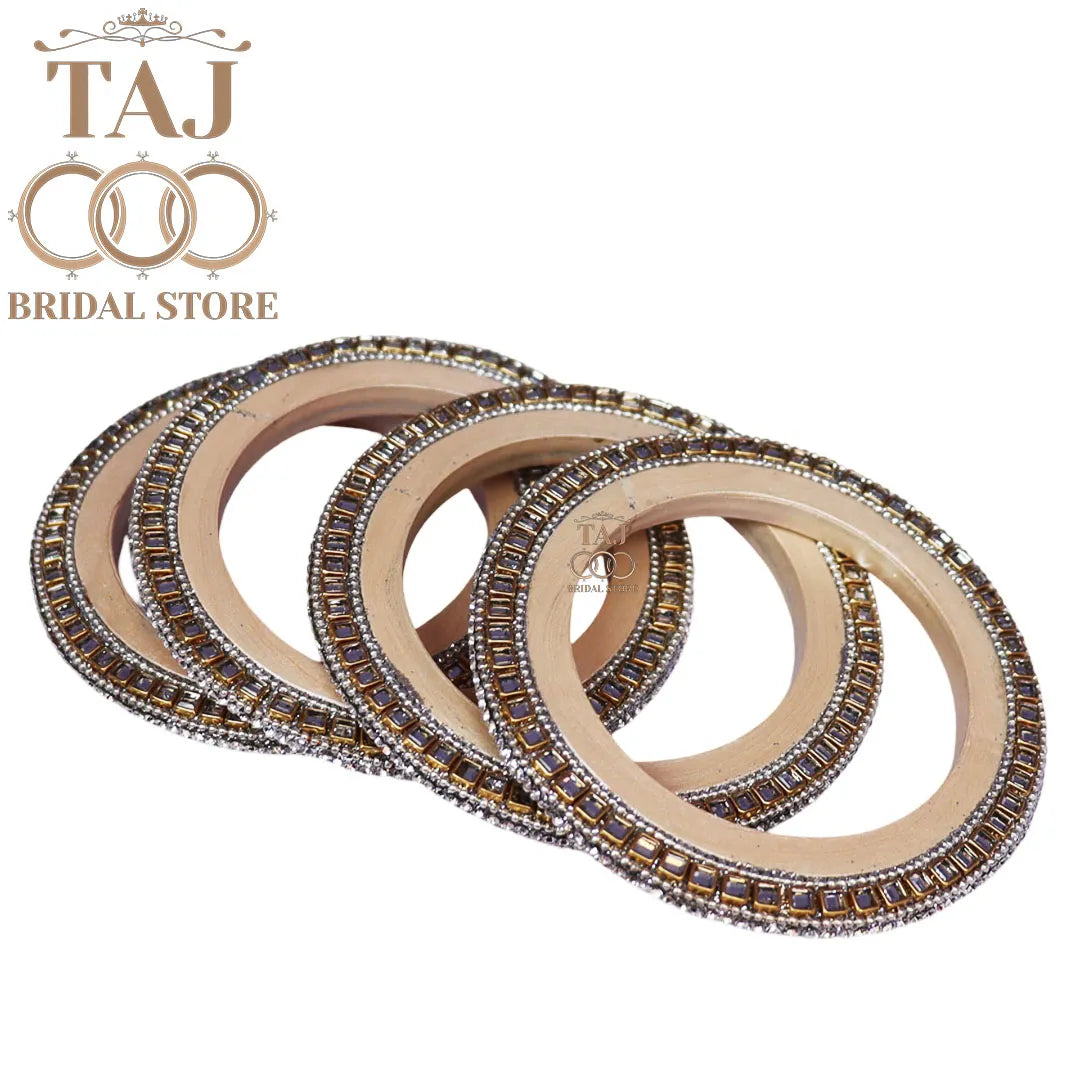 Lac Bangadi in Silver White Colour With Choki Kundan Design (Set Of 4)