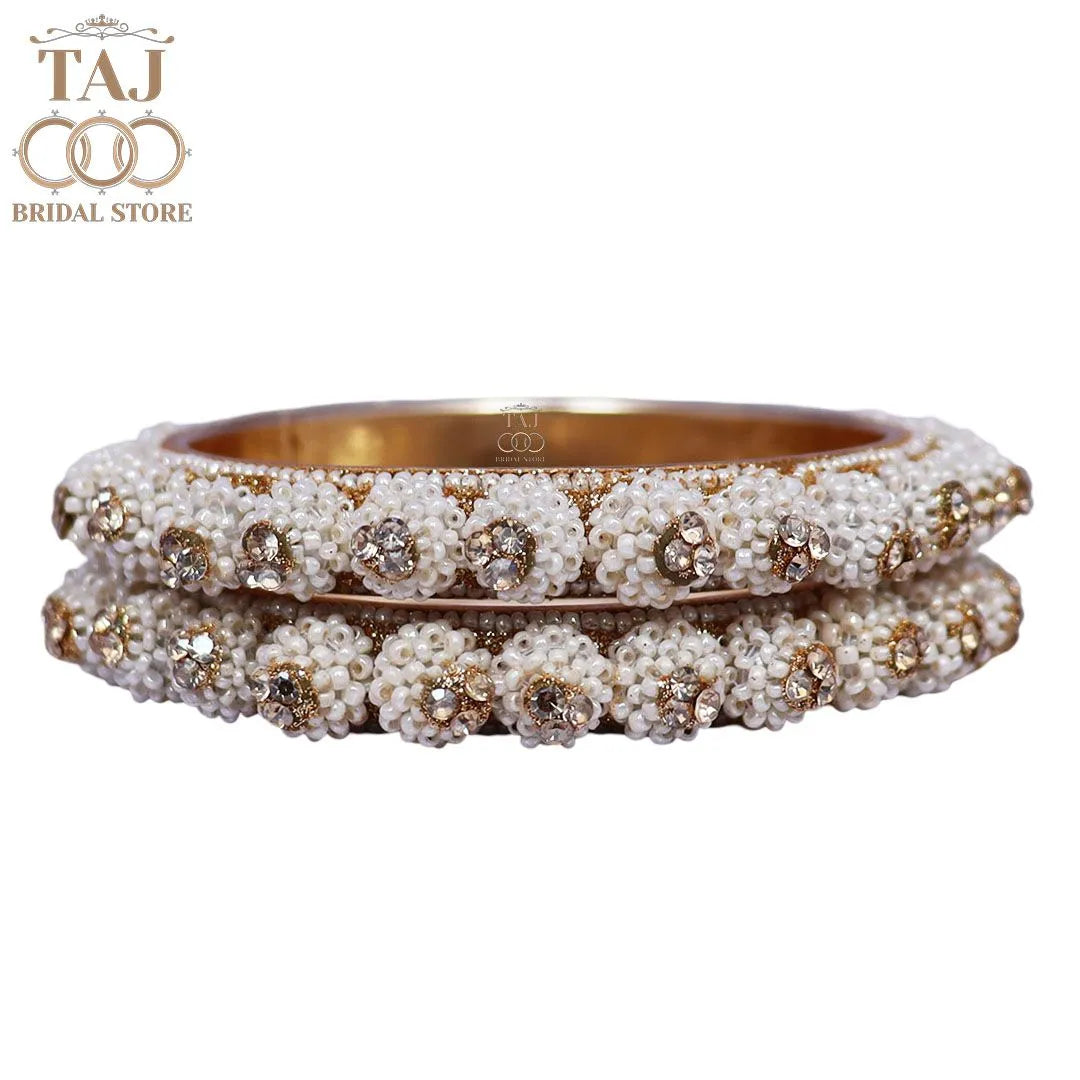 Women Stylish Metal Kada Bangles With Latest Pearls Design