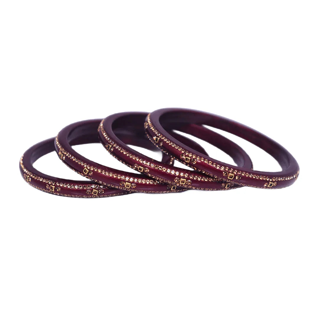Lac Bangles with Beautiful Rhinestones Design (Pack of 4) Taj Bridal Store