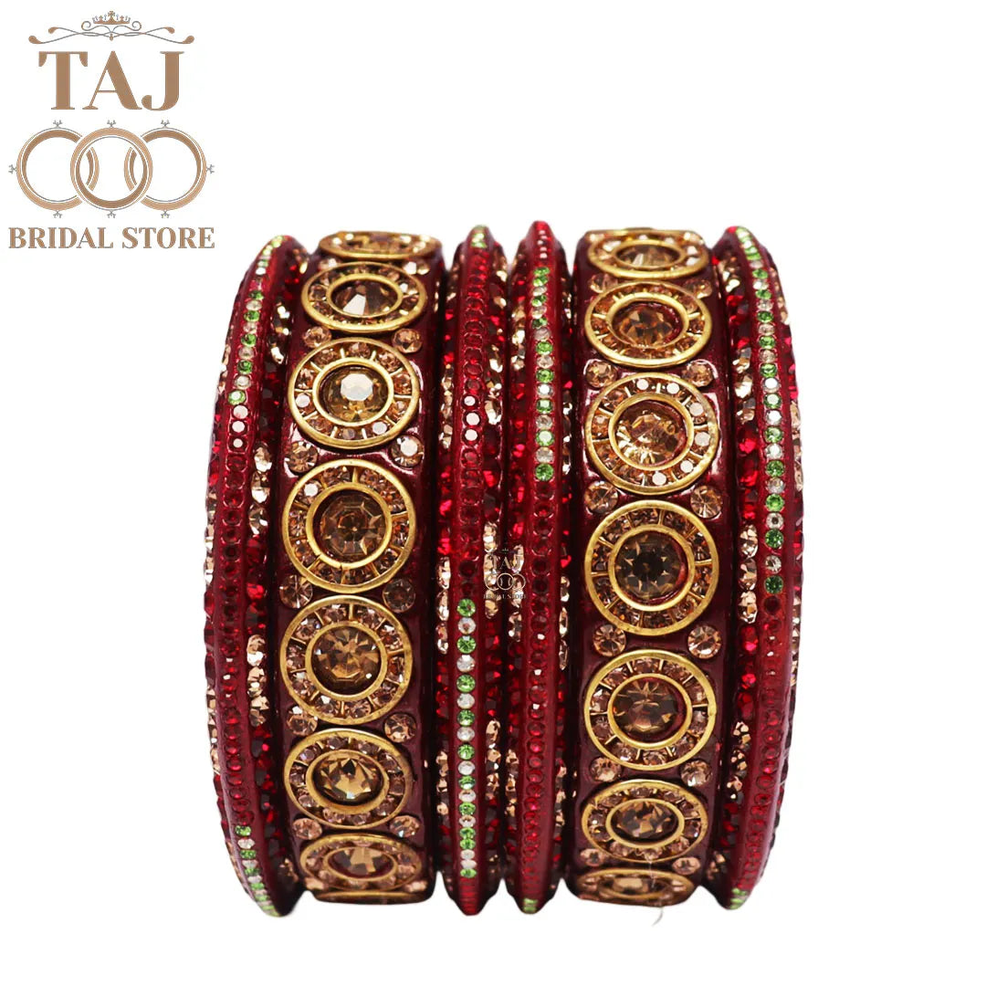 Designer Lac Bangle Set with Round Stones Design
