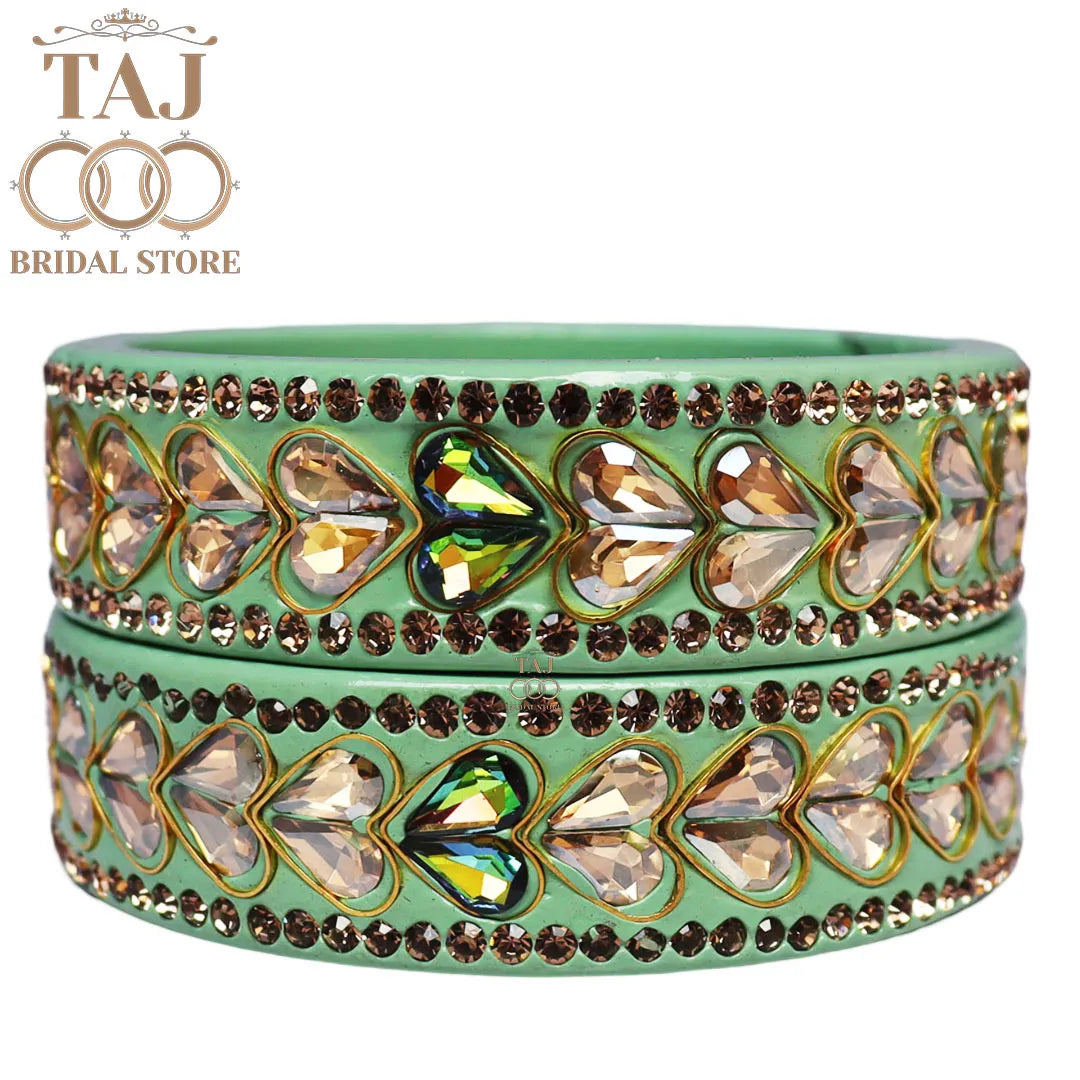 Lac Kada Bangles With Exquisite Heart-Shaped Kundan