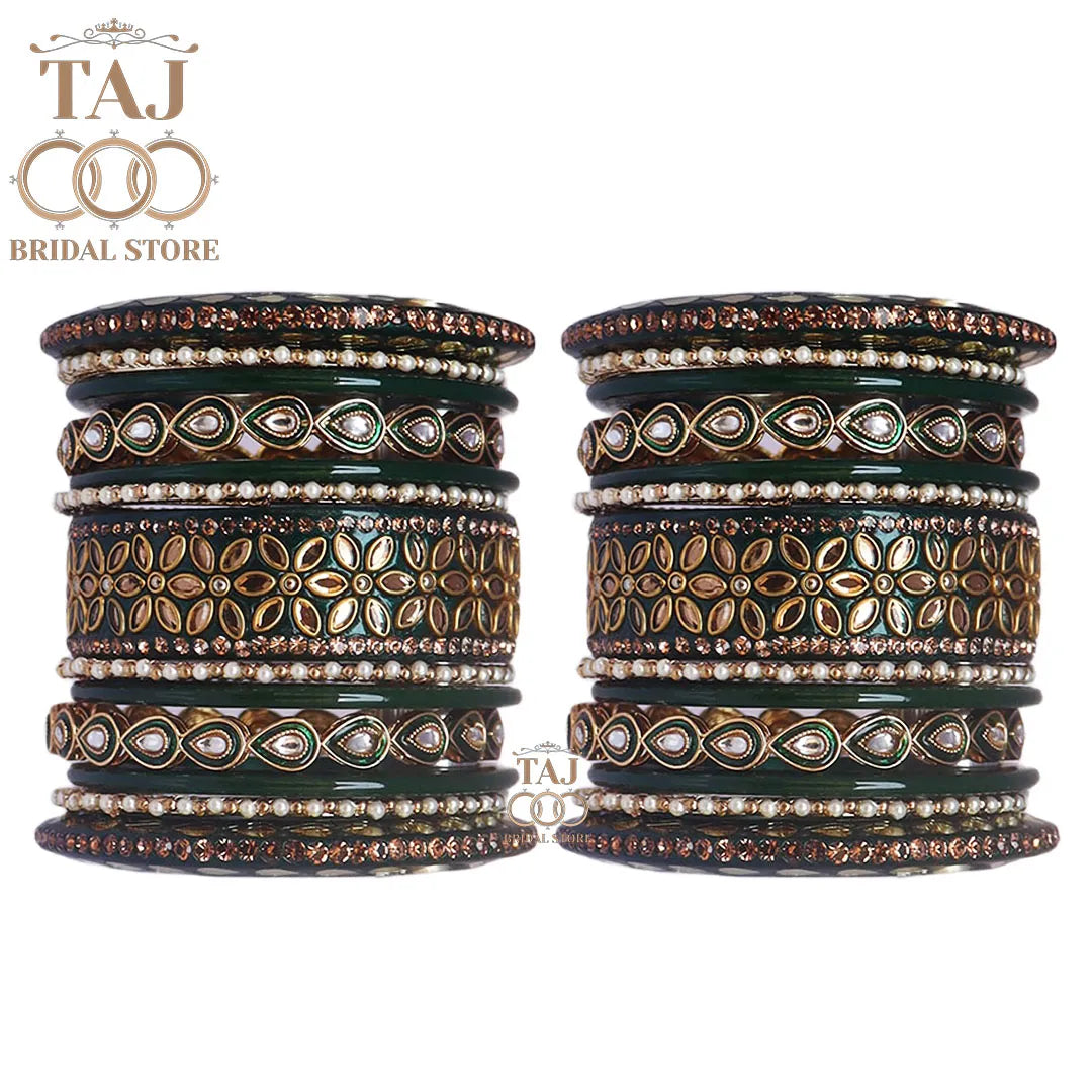 Lac Wedding Bangle Set with Beautiful Kundan Work Taj Bridal Store