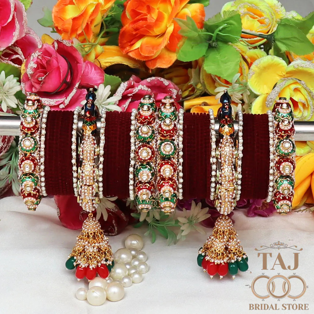 Rajwadi Wedding Bangle Set with Beautiful New Peacock Design Kada and Heavy Bangadi