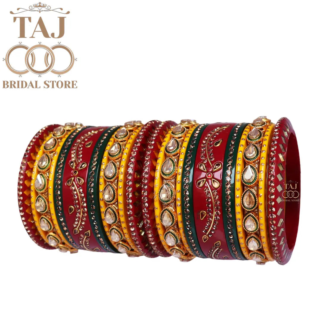 Rajasthani Traditional Lac Chura Set With Beautiful Flower and Lace Design