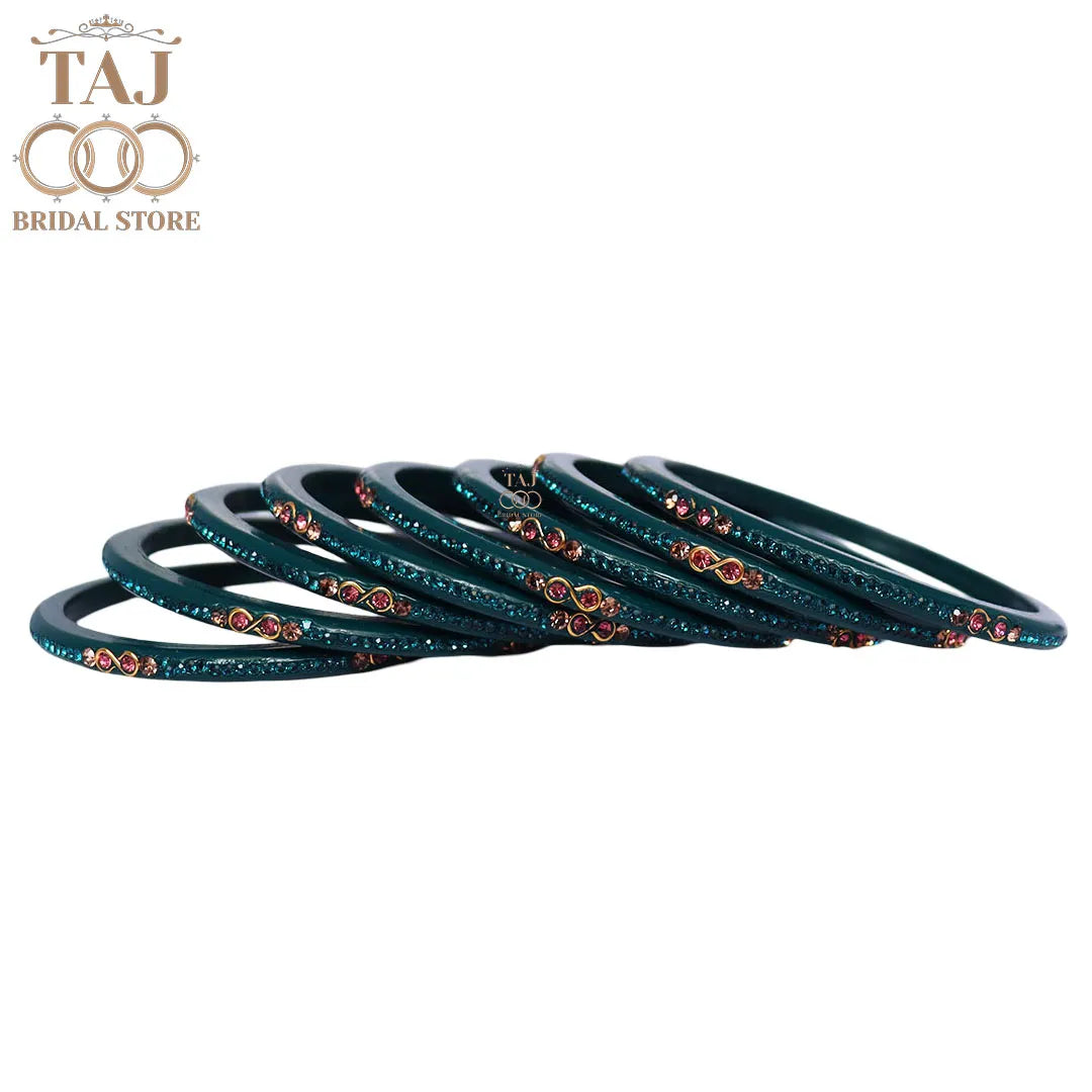 Designer Short Lac Bangles For Women With Latest Rhinestones Design