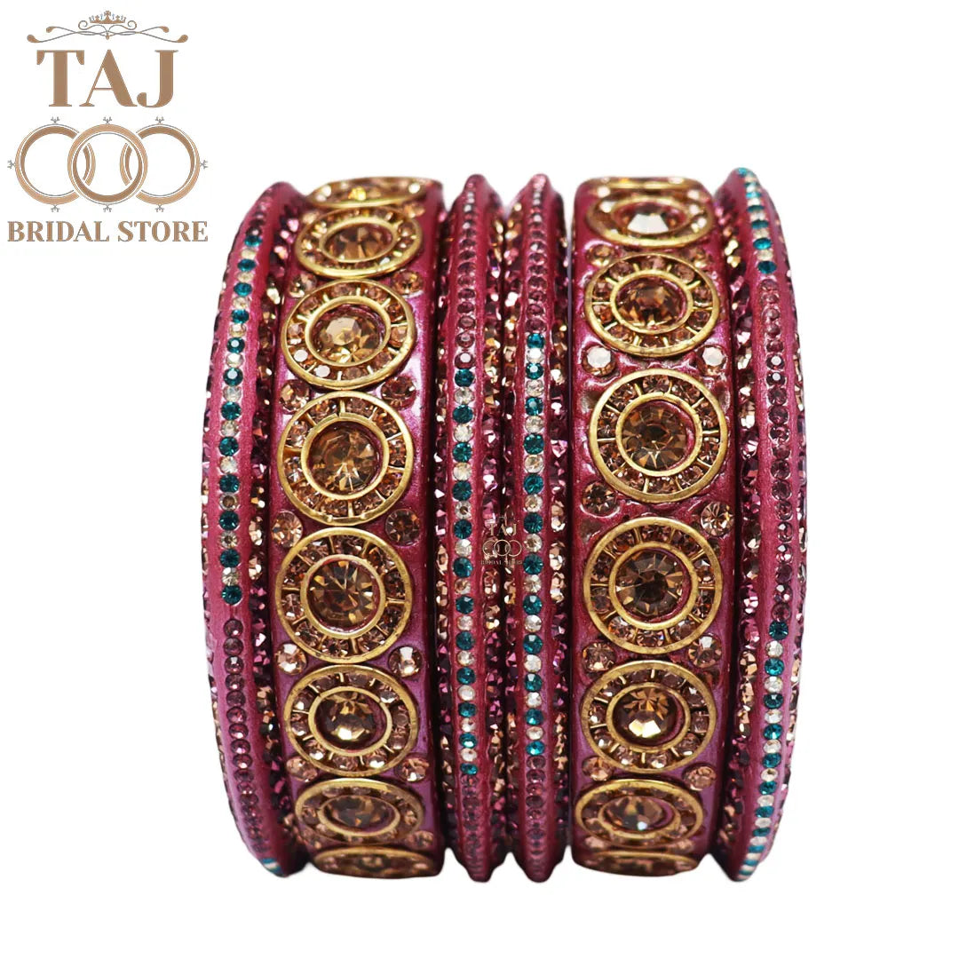 Designer Lac Bangle Set with Round Stones Design