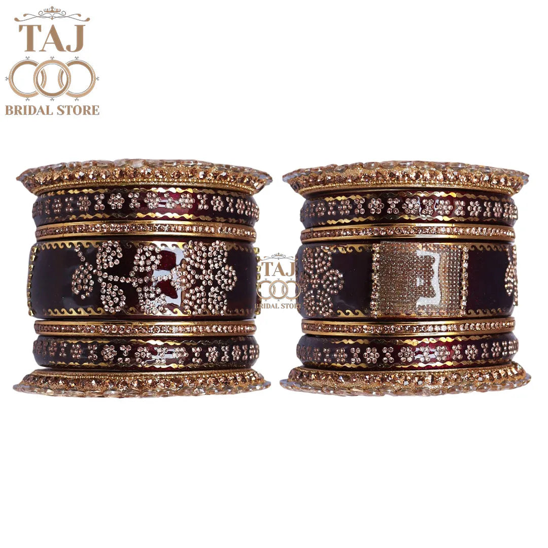 Traditional Lac Bangles Set with Latest Rhinestones Flower Design