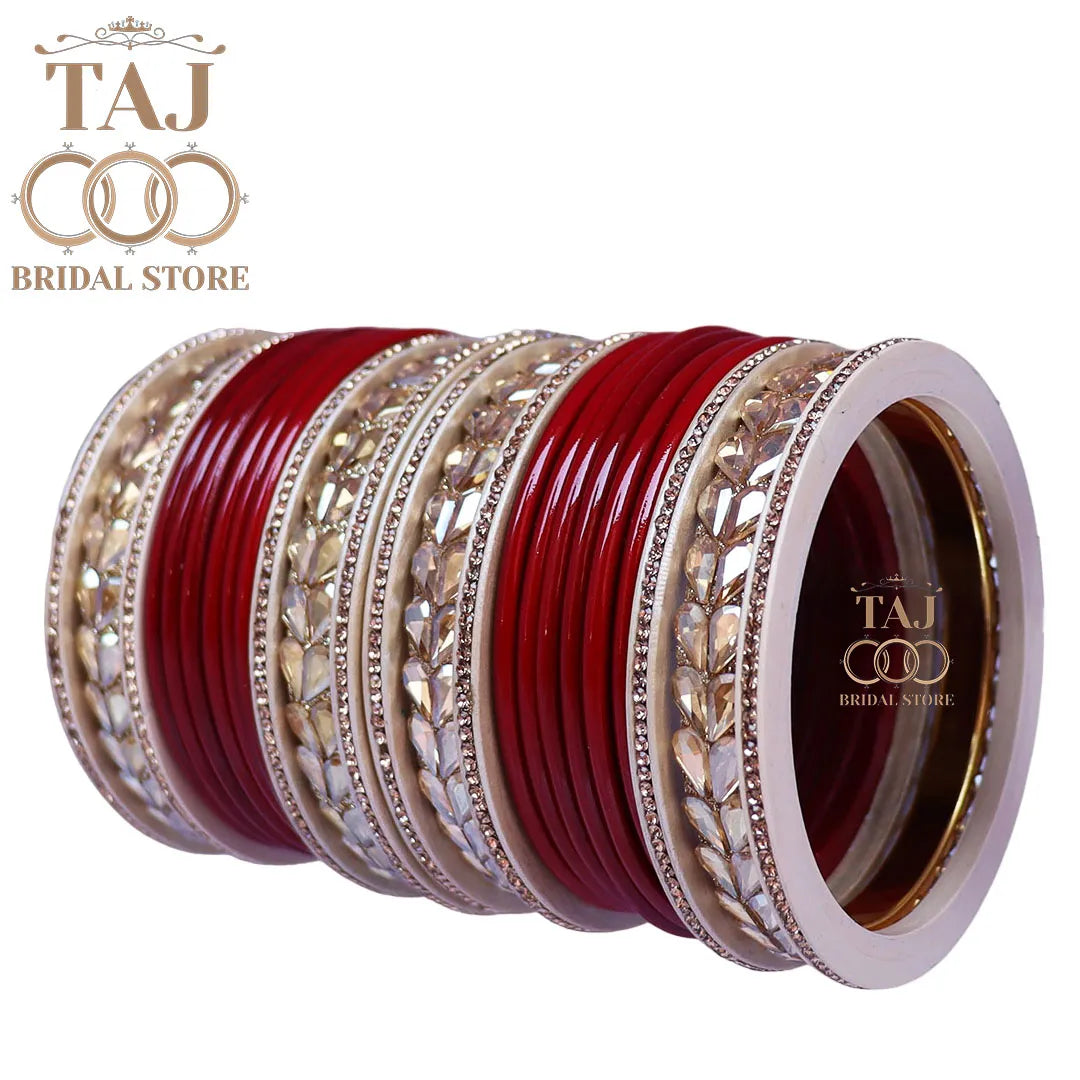 Lac Semi Bridal Bangles Set With Beautiful Kundan Design Kada