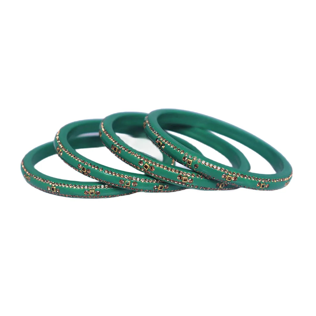 Lac Bangles with Beautiful Rhinestones Design (Pack of 4) Taj Bridal Store