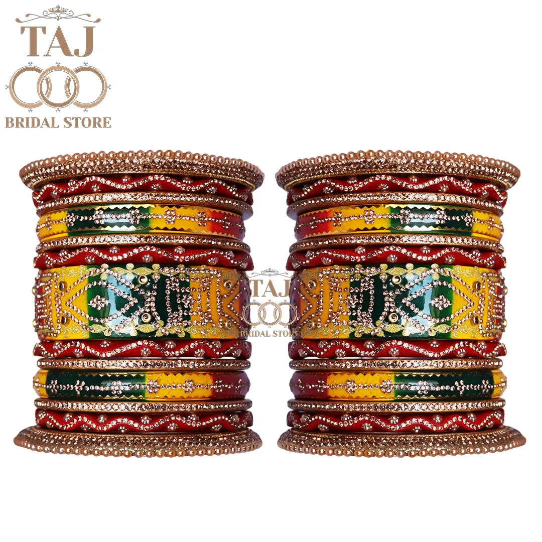 Lac Bangles Set with Beautiful Zig-Zag and Rhinestones Design