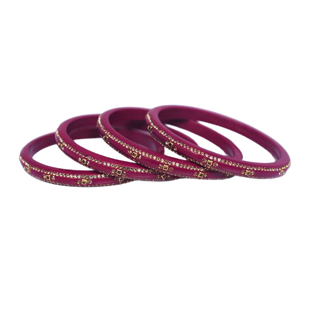 Lac Bangles with Beautiful Rhinestones Design (Pack of 4) Taj Bridal Store