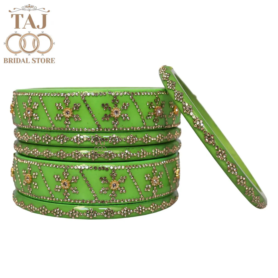 Premium Designer Short Lac Bangles Set with Latest Rhinestones Design
