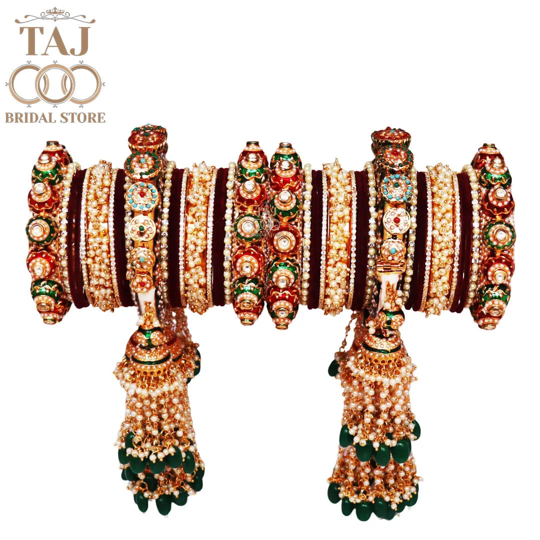 Luxurious Rajwadi Bangles Set with Beautiful Heavy Bangadi
