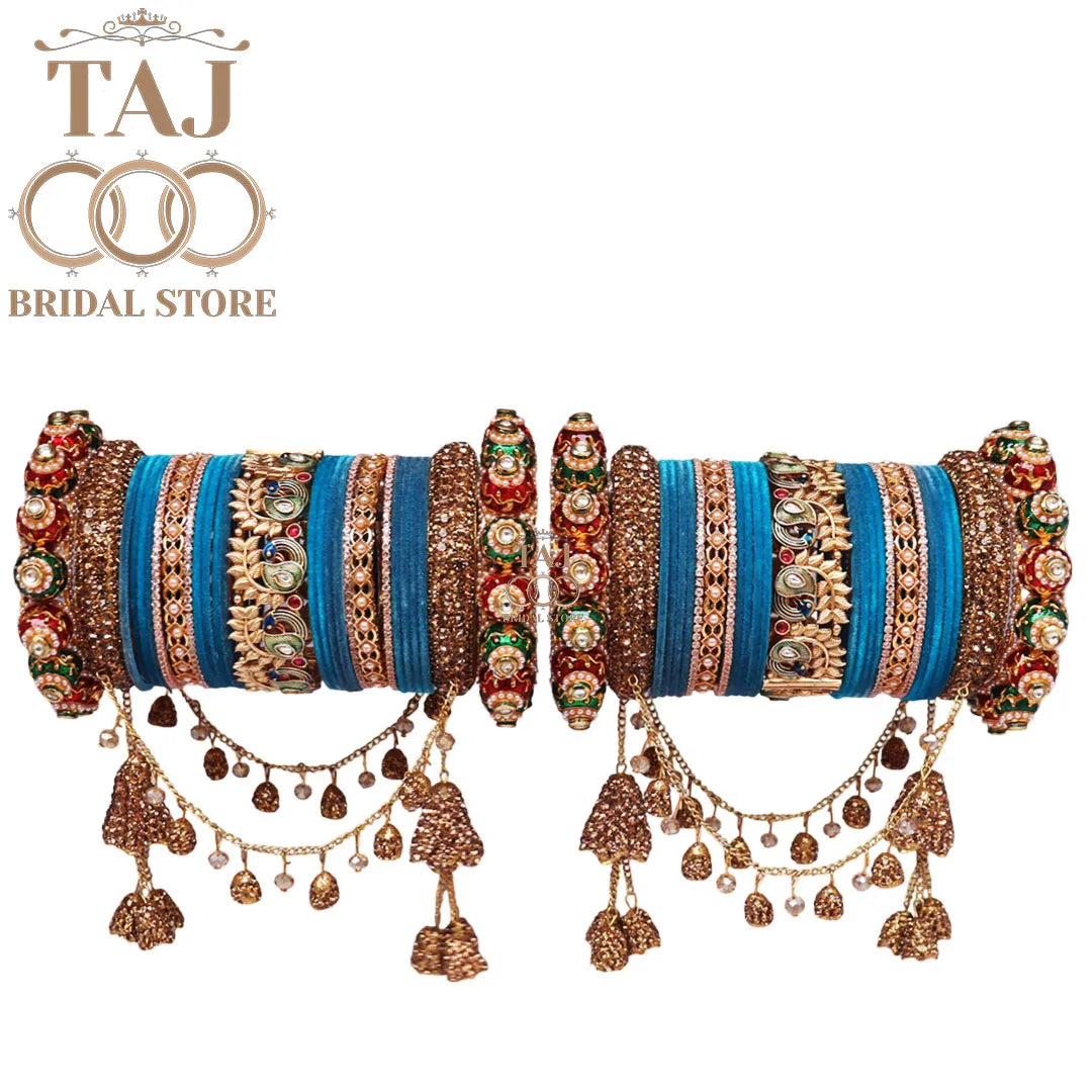 Peacock Design Rajwadi Wedding Bangles Set With Beautiful Jhula Latkan
