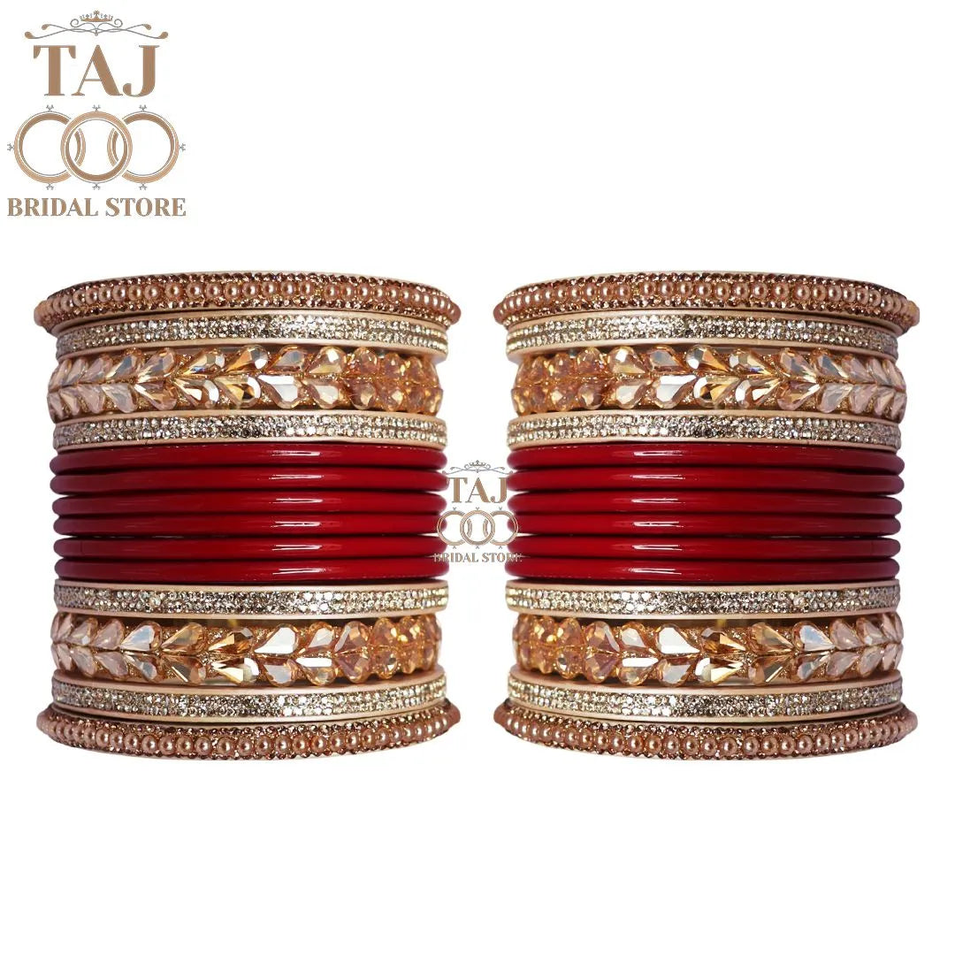 Punjabi Lac Bangles Set with Beautiful Kundan Design