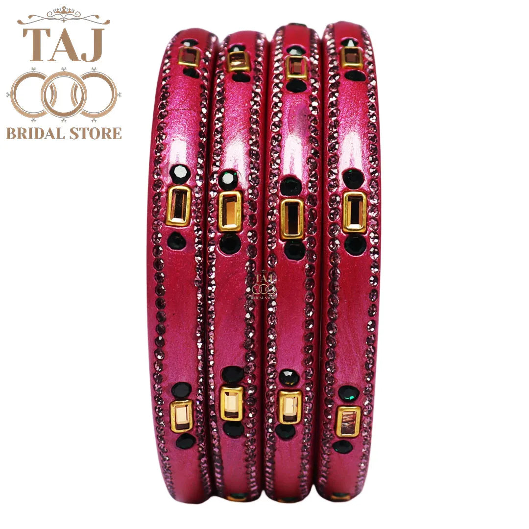 Fancy Lac Kada Bangles with Kundan and Rhinestones (Set of 4)