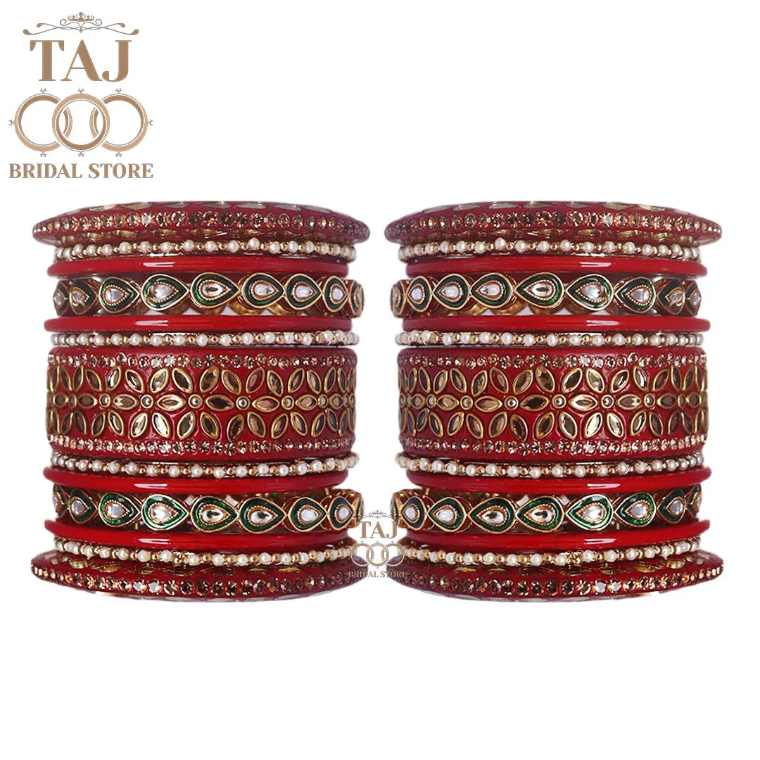 Lac Wedding Bangle Set with Beautiful Kundan Work Taj Bridal Store