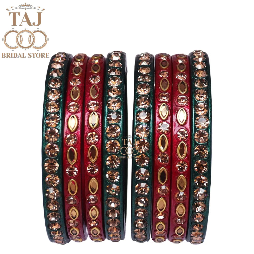 Marwadi Short Lac Chura With Beautiful White Stone And Kundan Design (Set of 8)
