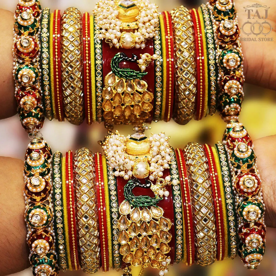 Karwa Chauth Special Bridal Bangle Set with Peacock & Jhoomer