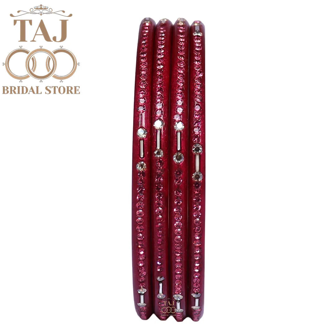 Rajasthani Lac Chudi With Beautiful Rhinestone Design (Pack of 4) Taj Bridal Store