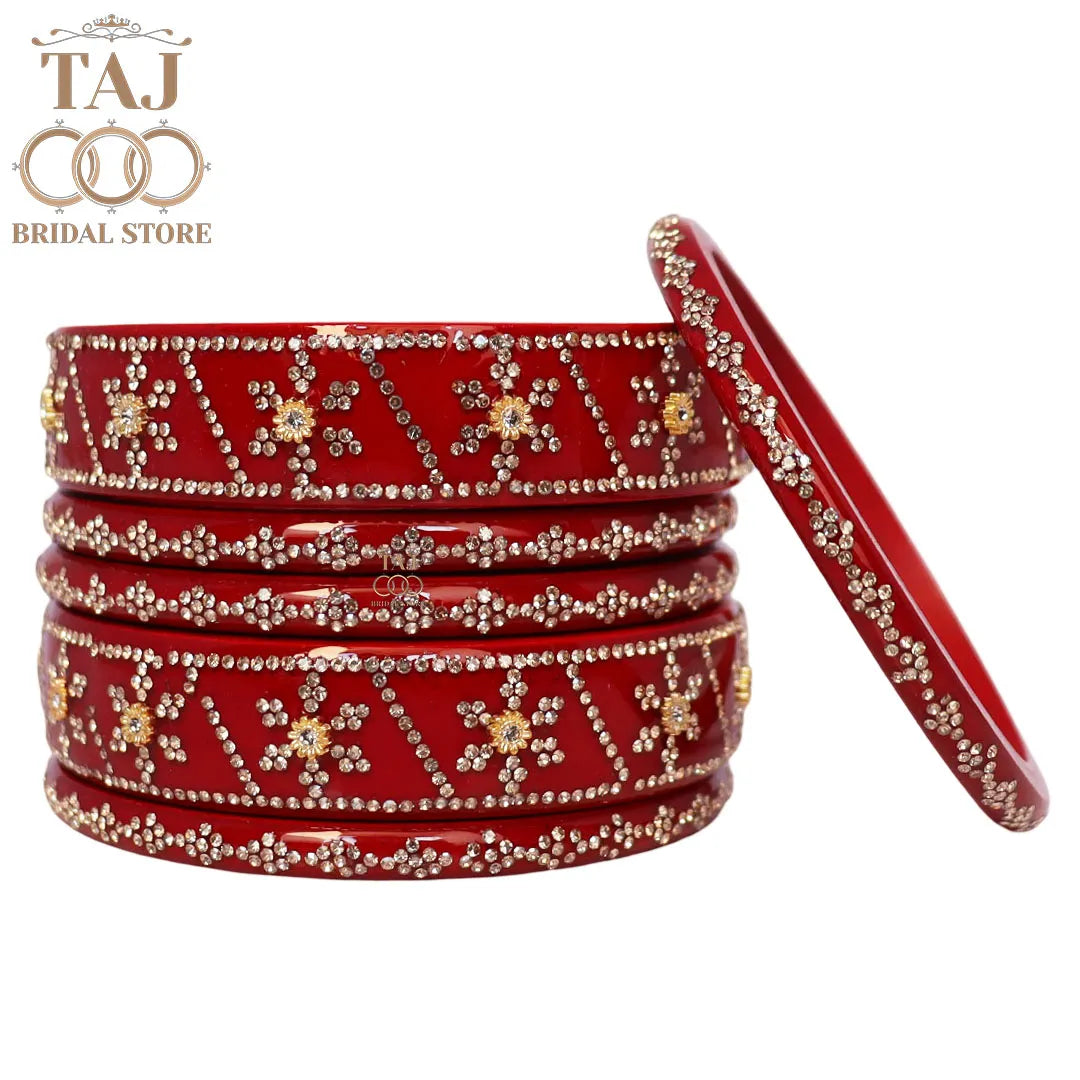 Premium Designer Short Lac Bangles Set with Latest Rhinestones Design