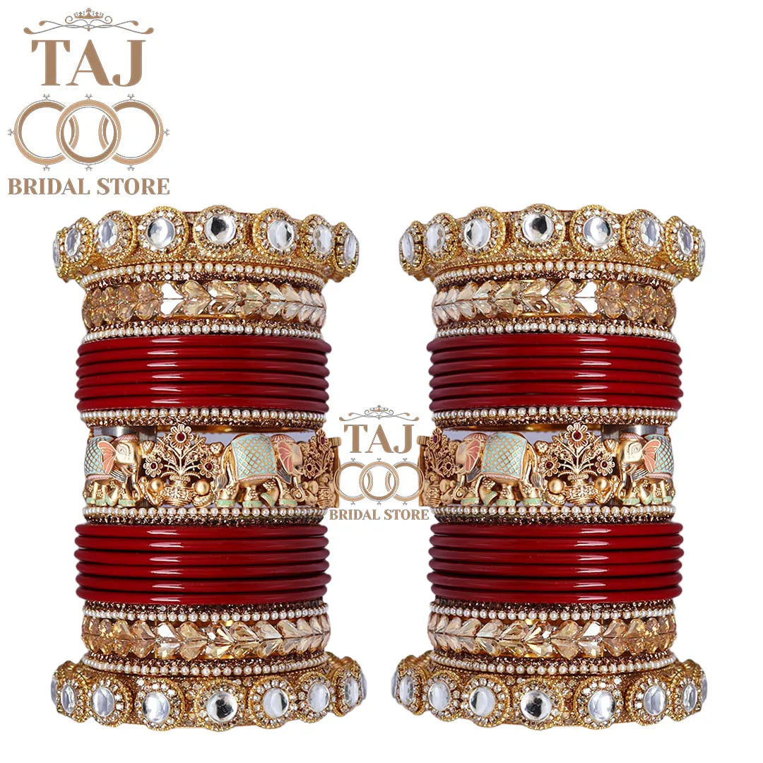 Royal Rajwadi Wedding Chura Set With Beautiful Latest Elephant Design Kada