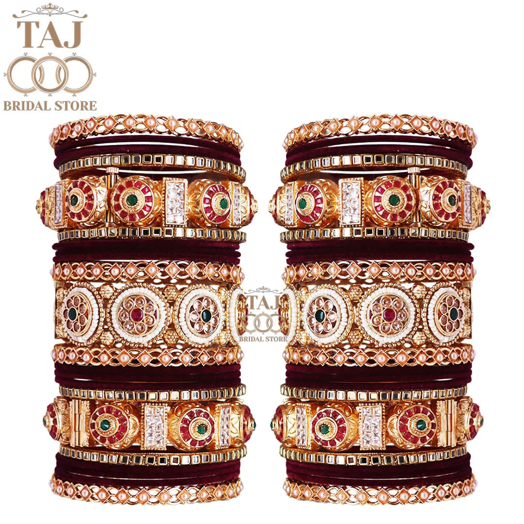 Rajwadi Chuda with Beautiful Kundan Design Traditional Metal Kada