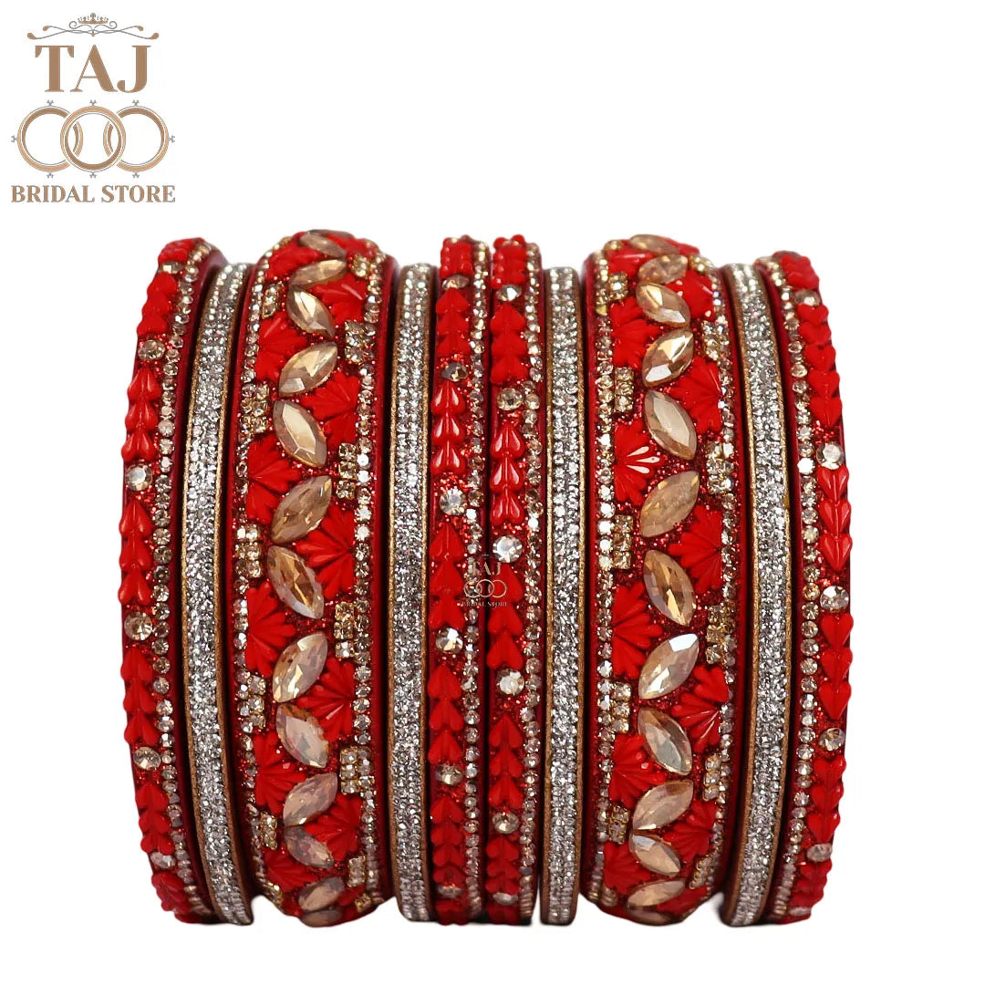 Women's Rajasthani Short Lac Bangles Set With Latest Kundan Design